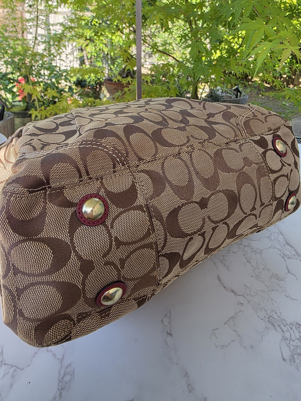 Coach Y2K Hamptons Brown Signature Canvas Tote with Red Leather Trim - Picture 10 of 15